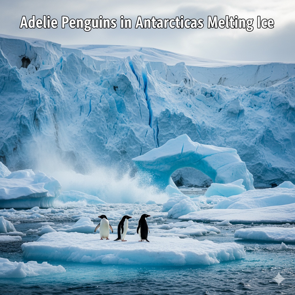 Adelie Penguins in Antarcticas Melting Ice